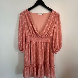 Lush Babydoll Wrap Top Mini Dress Pink Rose Size Med V-Neckline